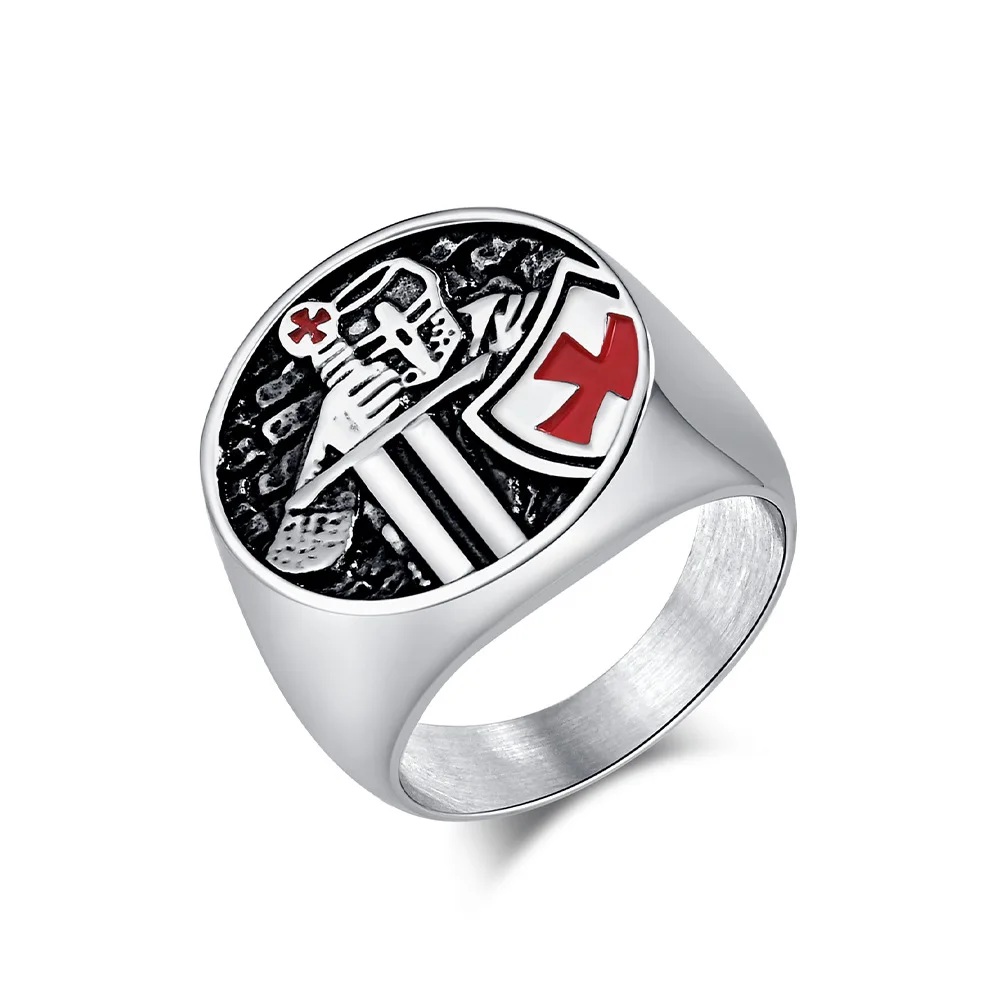 Men's Stainless Steel Knights Templar Cross Shield Rings Size 7-13