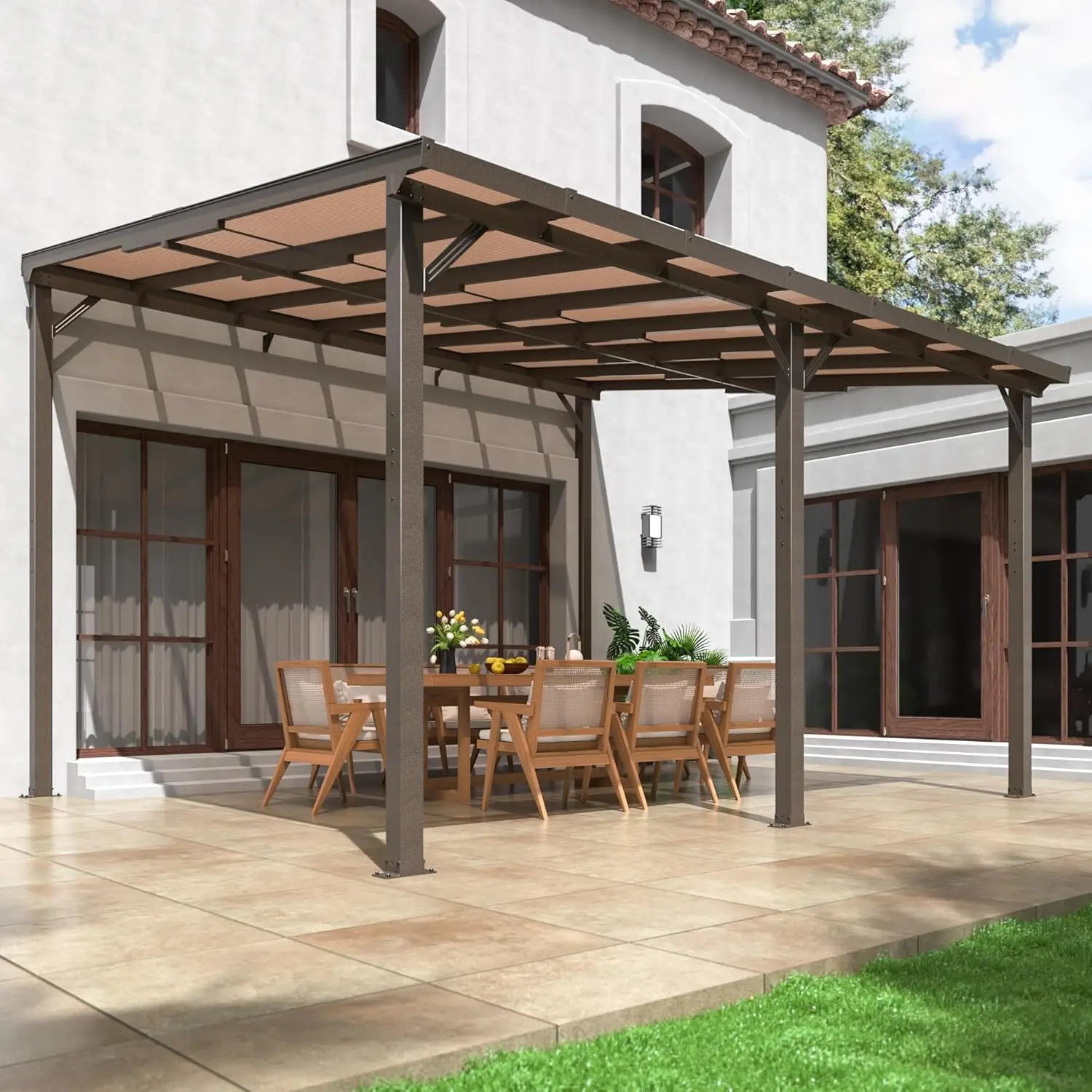 

10x14 FT Gazebo, Hard Top Lean to Gazebo, Large Pergolas and Gazebos Clearance, Wall Mounted Gazebos Canopy Awnings, Customized