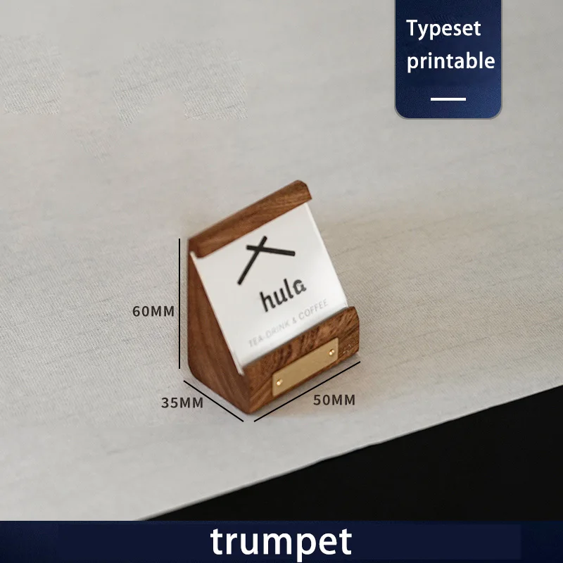 Wooden table card price tag display board, brass customized logo, high-end container price tag