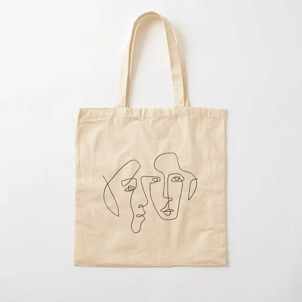 

2 Faces - One Line Art Tote Bag personalized tote bag university shopper bag Lady Canvas Tote