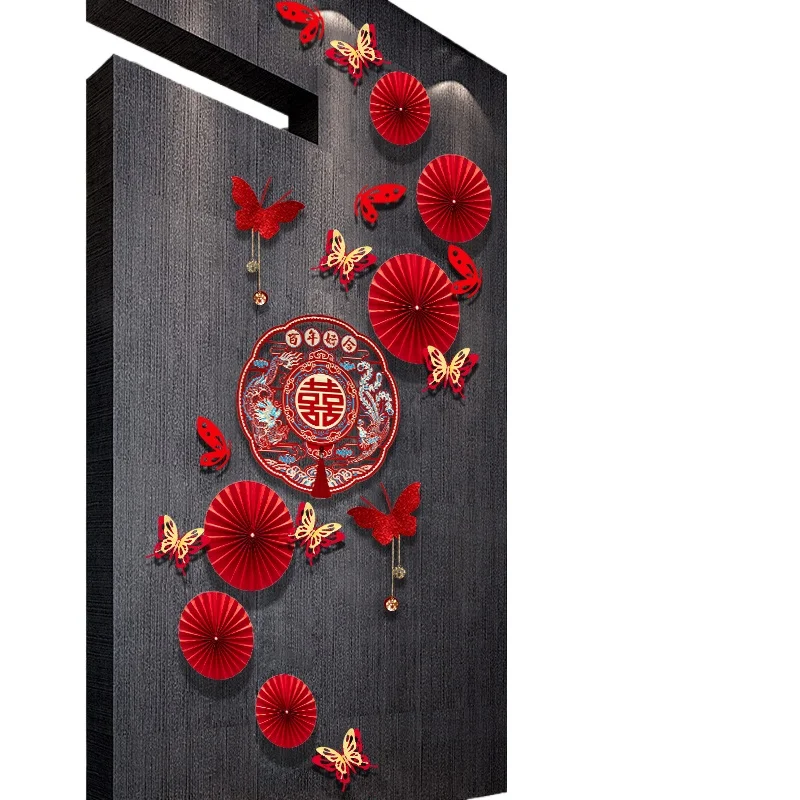 Wedding room layout decoration background wall wedding new room living room entrance staircase wall premium latte flower