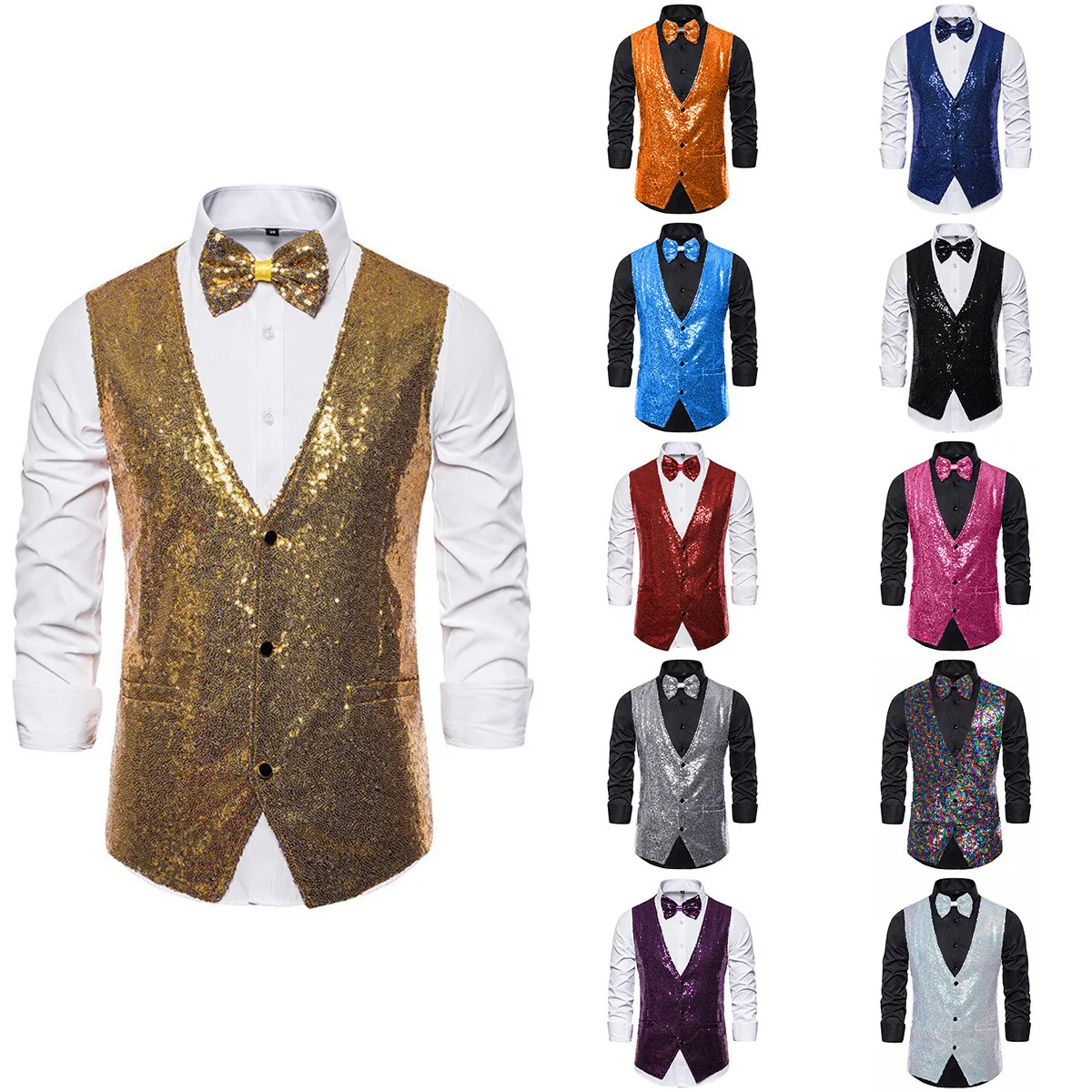 Men's Stage Performance Clothes Small Sequined Vest Photo Studio Photo Host Singer Emcee Vest