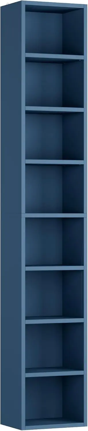 

8-уровневая стойка-органайзер для медиаустройств, 11,6 x 9,3 x 70,9 дюймов, тонкий шкаф для хранения CD/DVD с регулируемыми полками, высокий узкий книжный шкаф