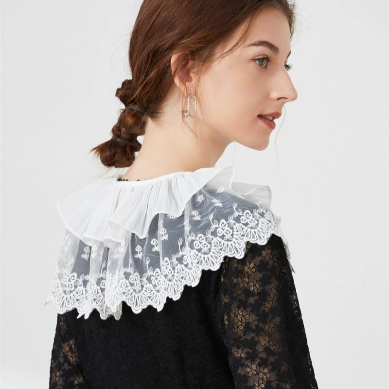 Camisa Floral de encaje elegante, cuello desmontable para mujer, lazos, cuello falso, envolturas para hombros, collares falsos decorativos