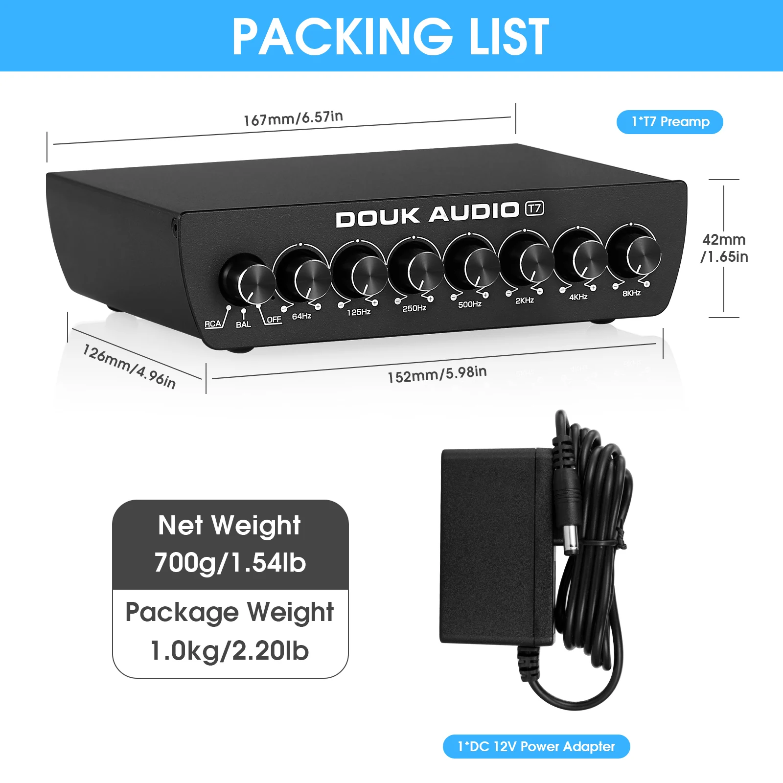 Douk Audio T7 7-Band-Equalizer symmetrischer XLR/RCA-Vorverstärker für Heim verstärker – Detail 6