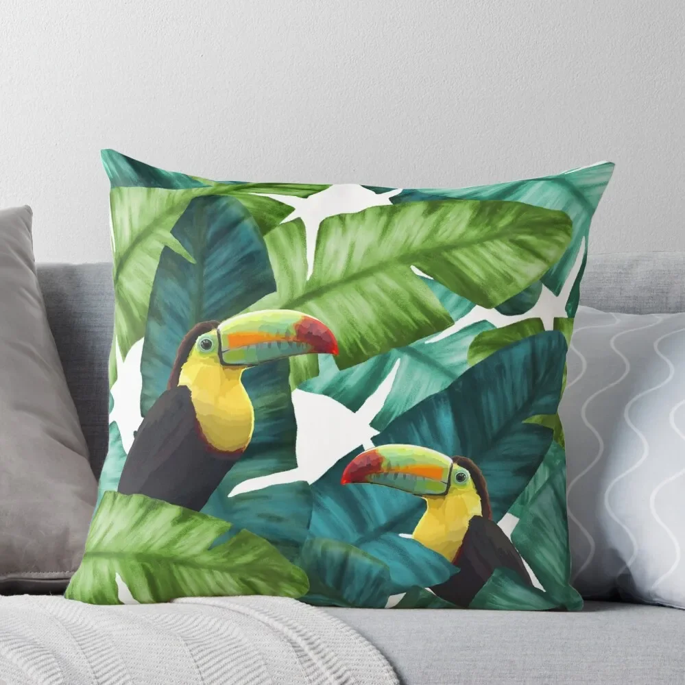 

Toucans Tropical Banana Leaves Pattern Throw Pillow Marble Cushion Cover Elastic Cover For Sofa Christmas Covers