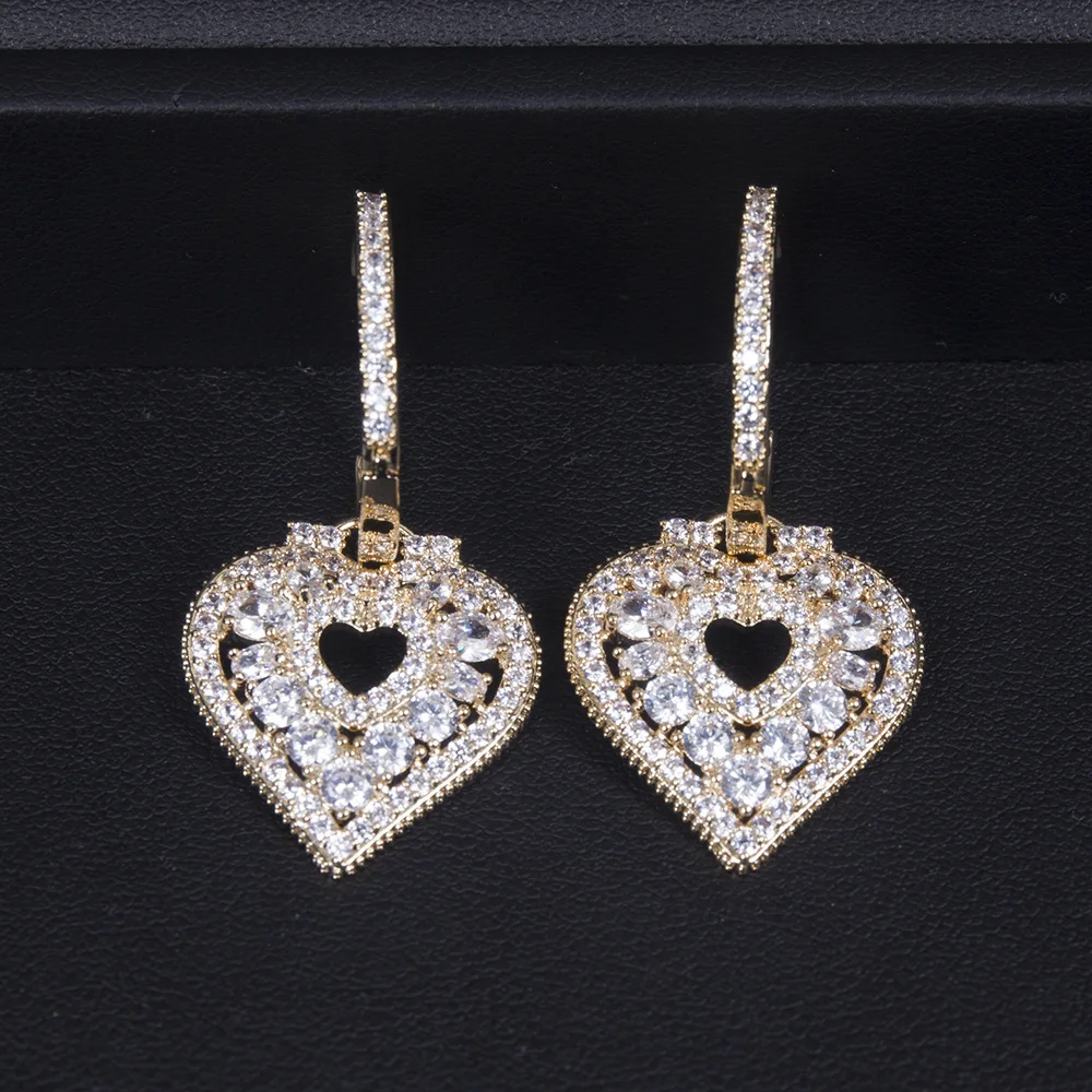 Hot Sale 18K Real Gold Plating Luxe Koper Ingelegde Zirkoon Hart Oorringen Elegante Sweet Dames Koreaanse Sieraden Oorbellen - afbeelding 1