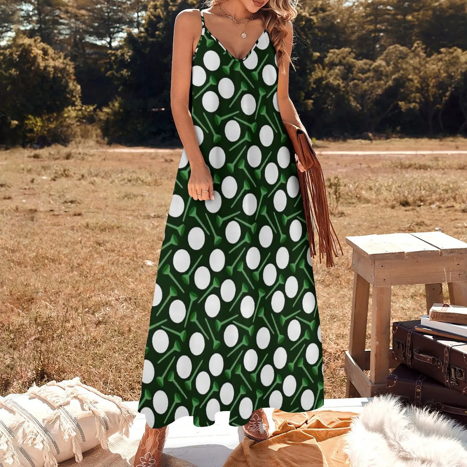 golf balls and tees in green Sleeveless Dress party dress women elegant luxury summer dresses for women 2023