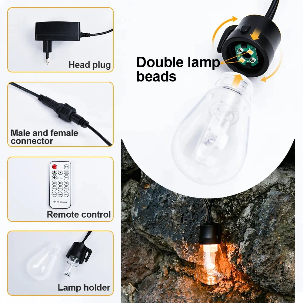18M 30M ST38 LED-Außenlichterkette, bruchsicher, wasserdicht, 2200K Lichterkette für Weihnachtsbaum, Garten, Hochzeit, Dekorlampe – Detail 20