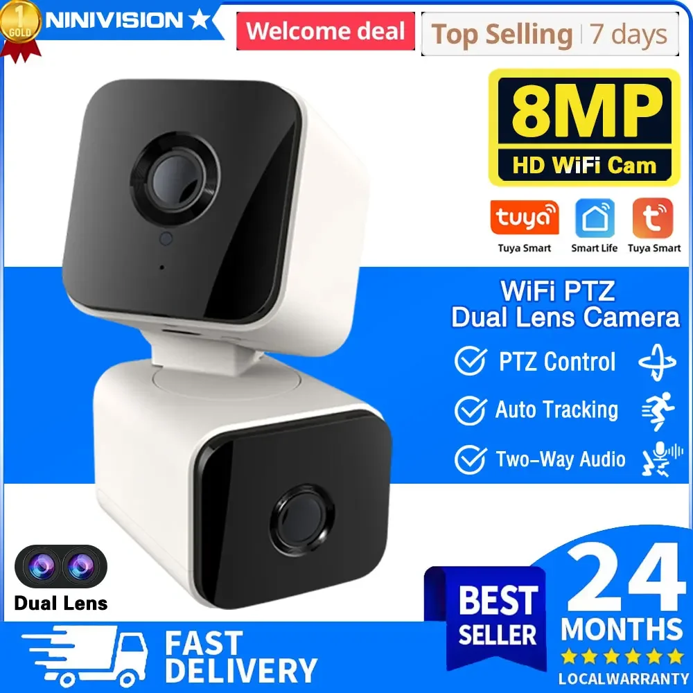 

8MP 4K Tuya WiFi Camera Dual Lens Dual Screen Human Tracking Ai Human Detection Smart Home Video Surveillance SmartLife Camera