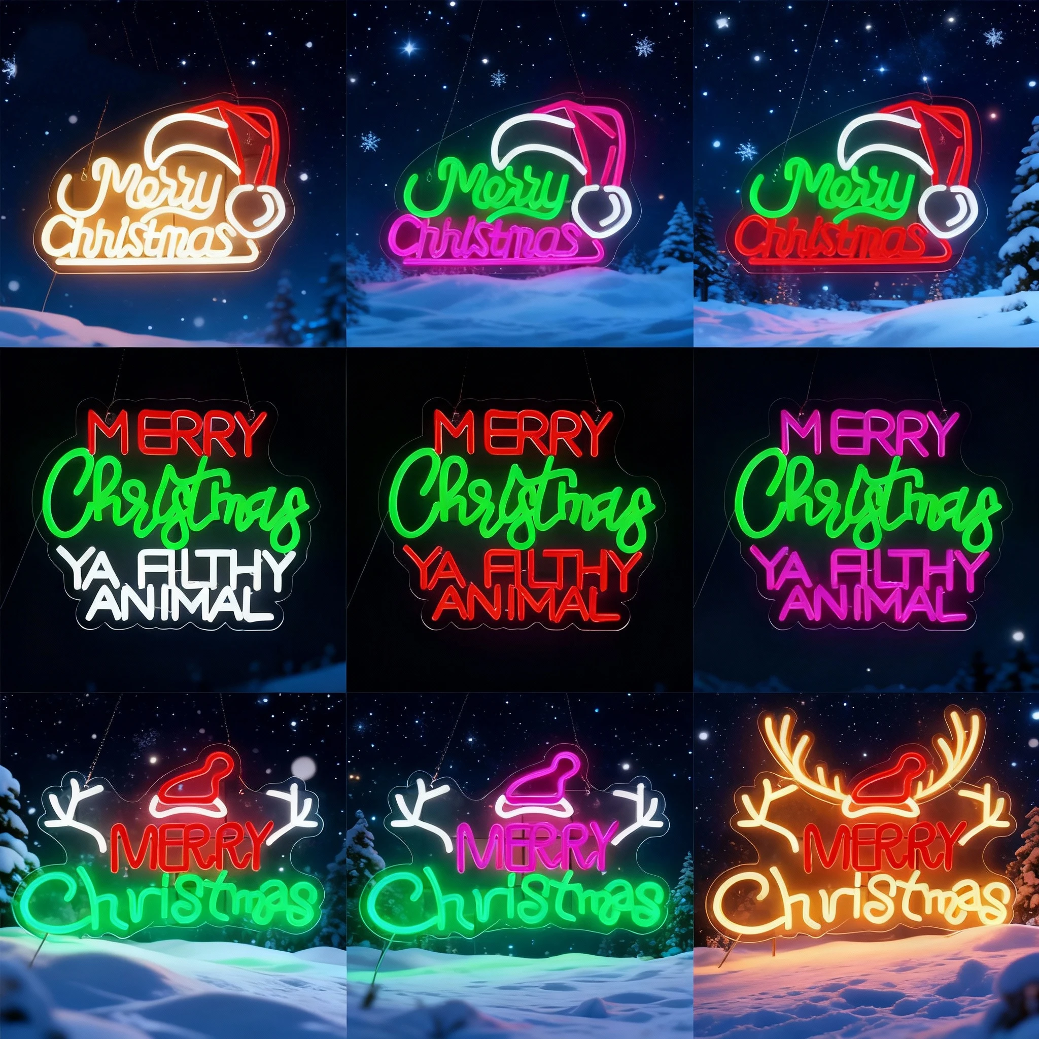 Merry Grinchmas Neon Sign Christmas Wall Decor Ya Filthy Animal Neon Light for Home Party Christmas Party Decor Grinch Ornament