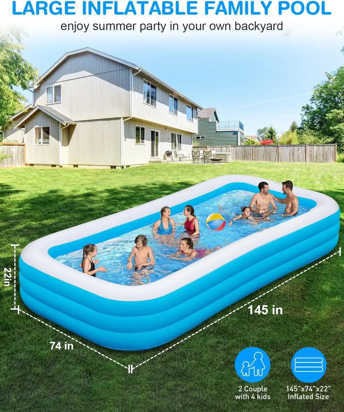 Large Inflatable Pool for Adults, 145