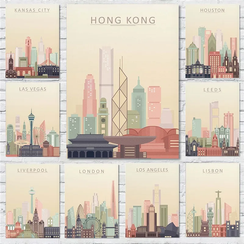 Hong Kong Houston Lisbon London Madrid Skyline Cityscape Poster Canvas Printing Decor Living Room Bedroom Wall Art Home Decor