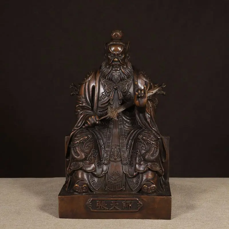 Pure copper statue of Zhang Tianshi, Zhang Daoling bronze statue, crafts ornament of the Great Emperor holding a sword