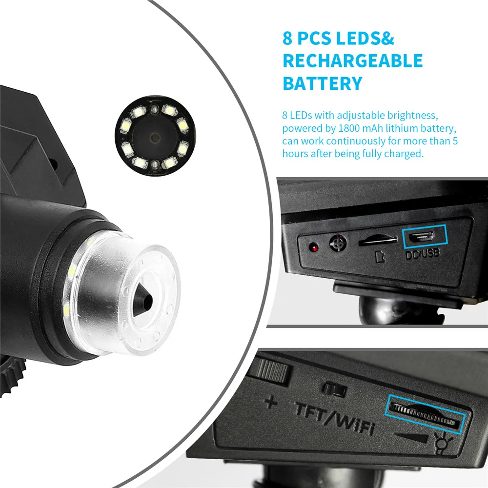 4.3 inci 2MP 1080P 50-1000X nirkabel WIFI Handheld endoskopi CMOS Borescope inspeksi Digital Mikroskop kaca pembesar untuk PCB cek