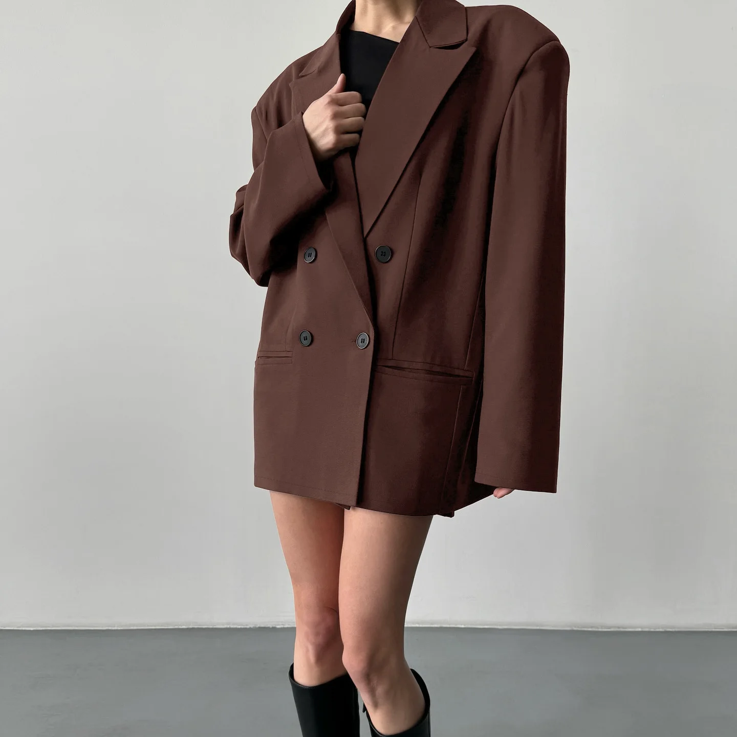 Women Solid Tailored Coats Suit Jackets Notched Collar Long Sleeves Double Breasted Thick Loose Casual Office Lady 2026 Autumn
