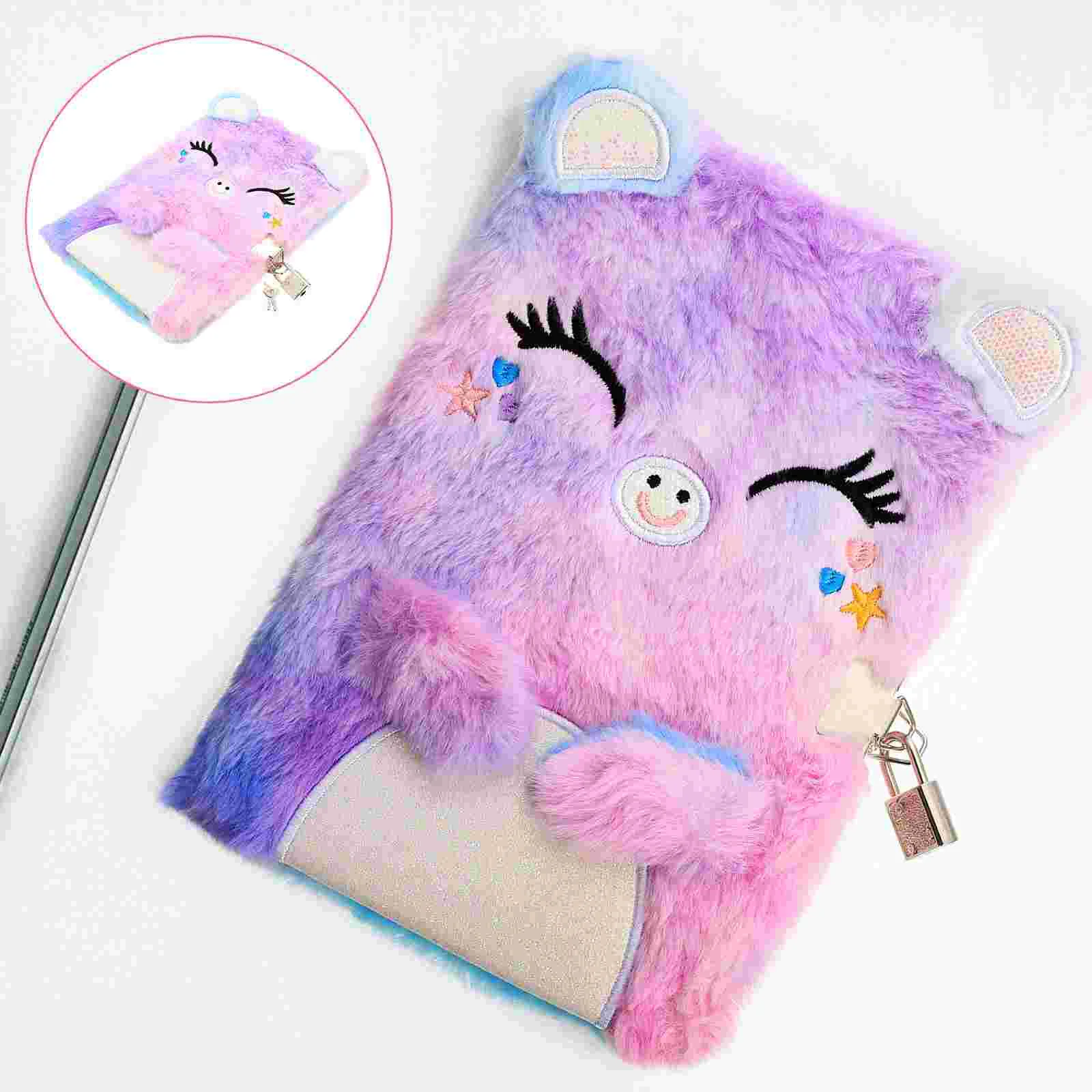 Notebook with Lock Teen Girl Gifts Fluffy The Cat Plush Secret Diary Cover Stationery Paper Child