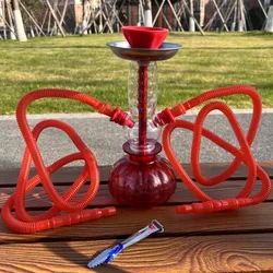 Full Shisha Set with Double Silicone Hose Hookah Base Charcoal Tongs Travel Chicha OIutdoor Smoking Accessories