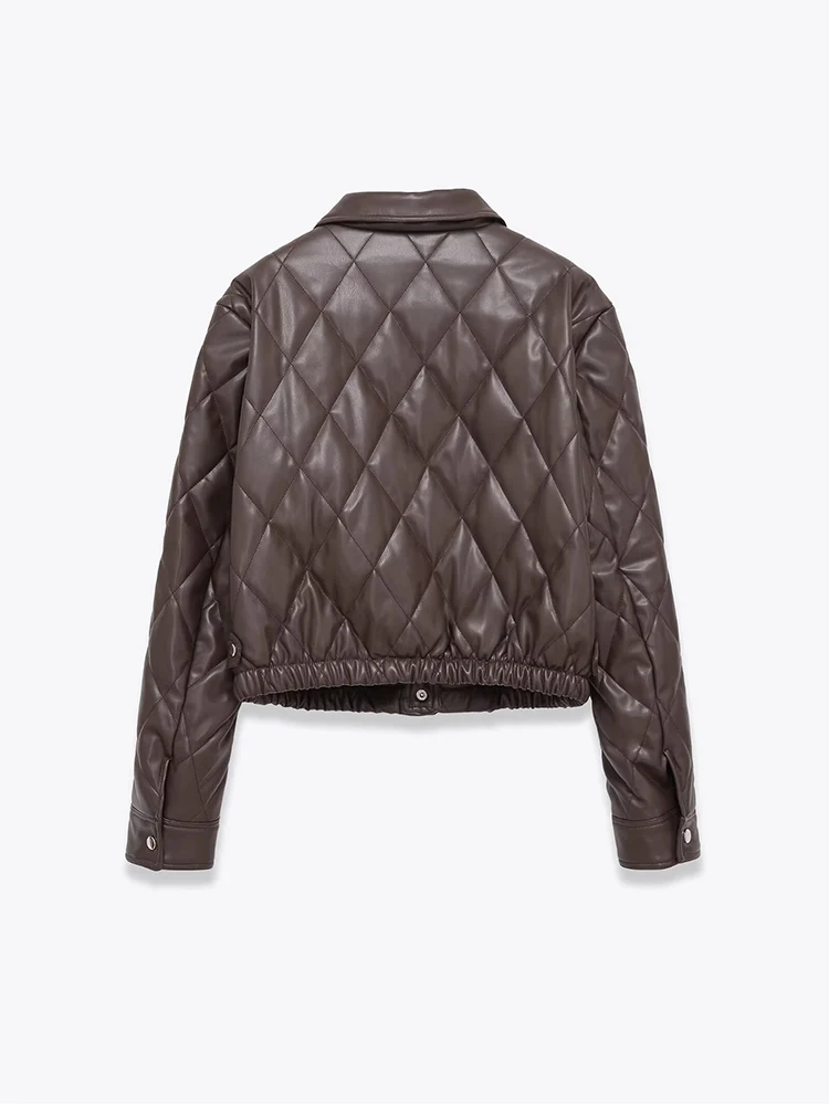 Новая женская мода в европейском стиле, универсальная темпераментная стеганая куртка из искусственной кожи с бриллиантами и лацканами с длинными рукавами