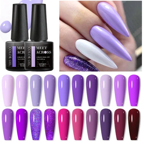 MEET ACROSS-esmalte de uñas en Gel morado, 7ml, semipermanente, decoración de uñas, pintura LED UV, barniz en Gel, suministros para uñas