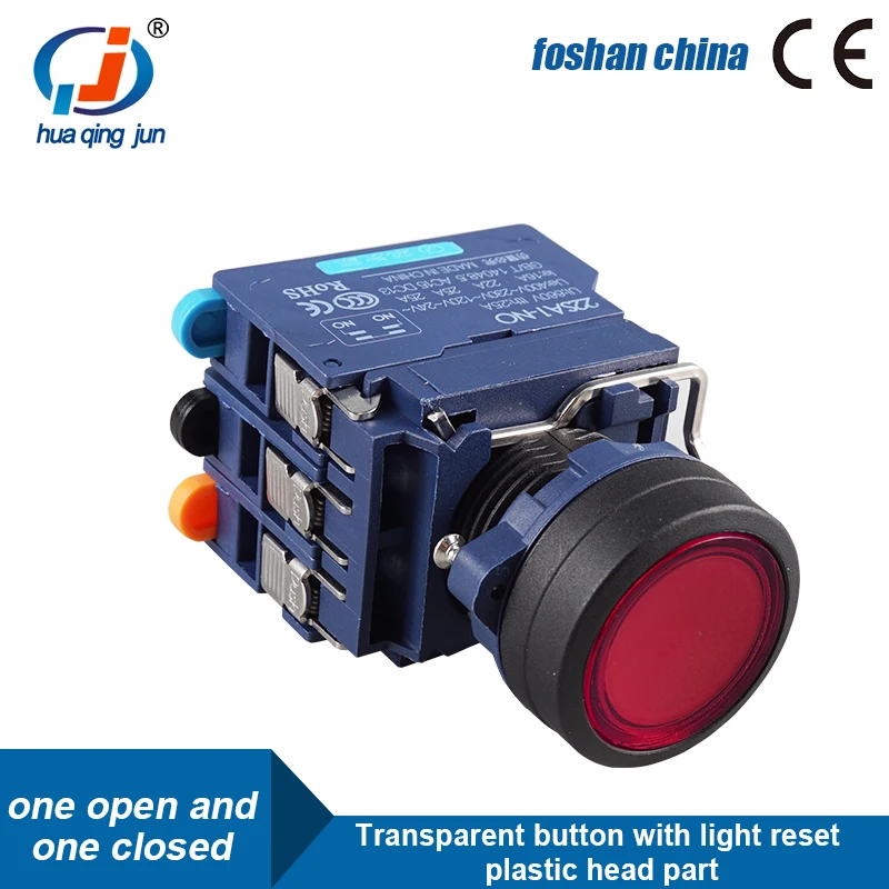 Huaqingjun Trong Suốt Nút Có Đèn Led Đặt Lại Đầu Bằng Nhựa Không NC Nút Ấn Công Tắc Cho Contactor