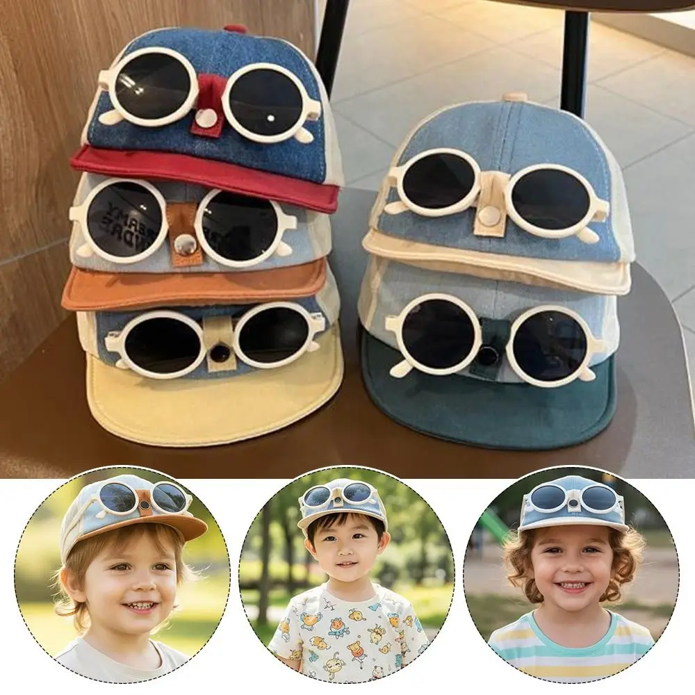 

Детская бейсболка со съемными солнцезащитными очками, складная конструкция, мягкий козырек, сетчатый материал, защита от солнца