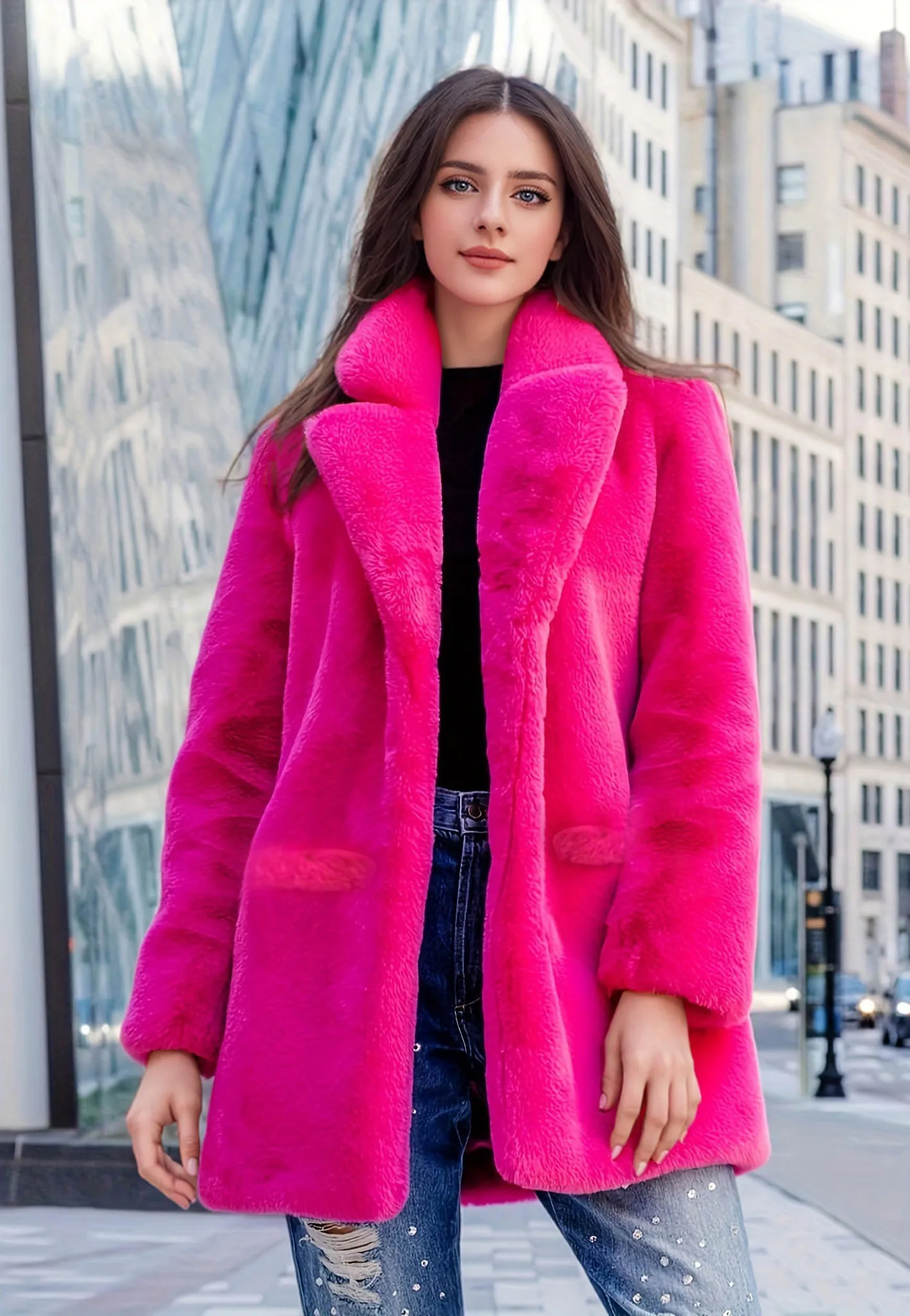 Cappotto di pelliccia sintetica di nuova moda autunno inverno per donna Cappotto di pelliccia di coniglio Rex da donna di media lunghezza allentato con risvolto morbido