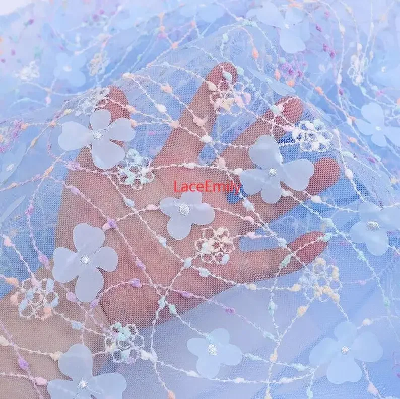 

Кружевная ткань с 3D цветочной вышивкой, шифоновая тюлевая ткань с цветочной аппликацией для выпускных платьев, платья принцессы, свадебного платья 1 ярда
