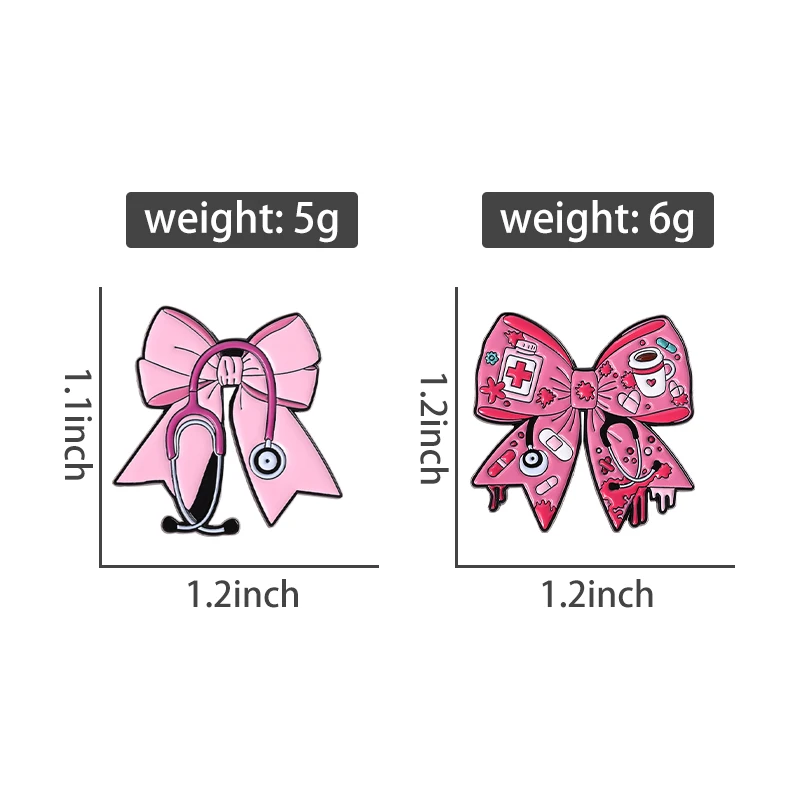 Pink Bowknot Medical Tools Stethoscope Enamel Pins Surgical Gloves Capsule Band Aid Brooches Clothes Lapel Badges Jewelry Gift