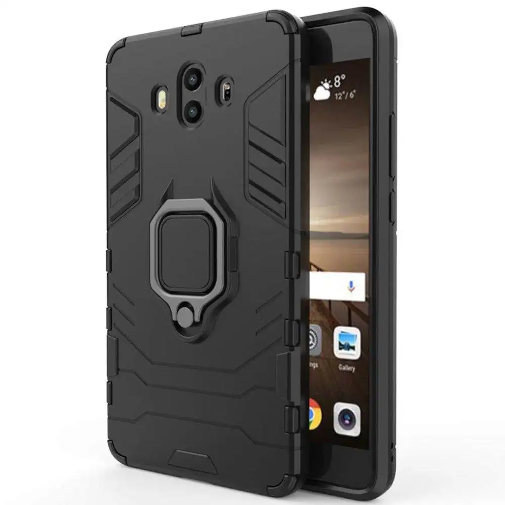 For Huawei Mate 10  Phone Case, Silicone TPU and Hard PC Luxury Armor Shockproof Metal Ring Holder Cover Casing