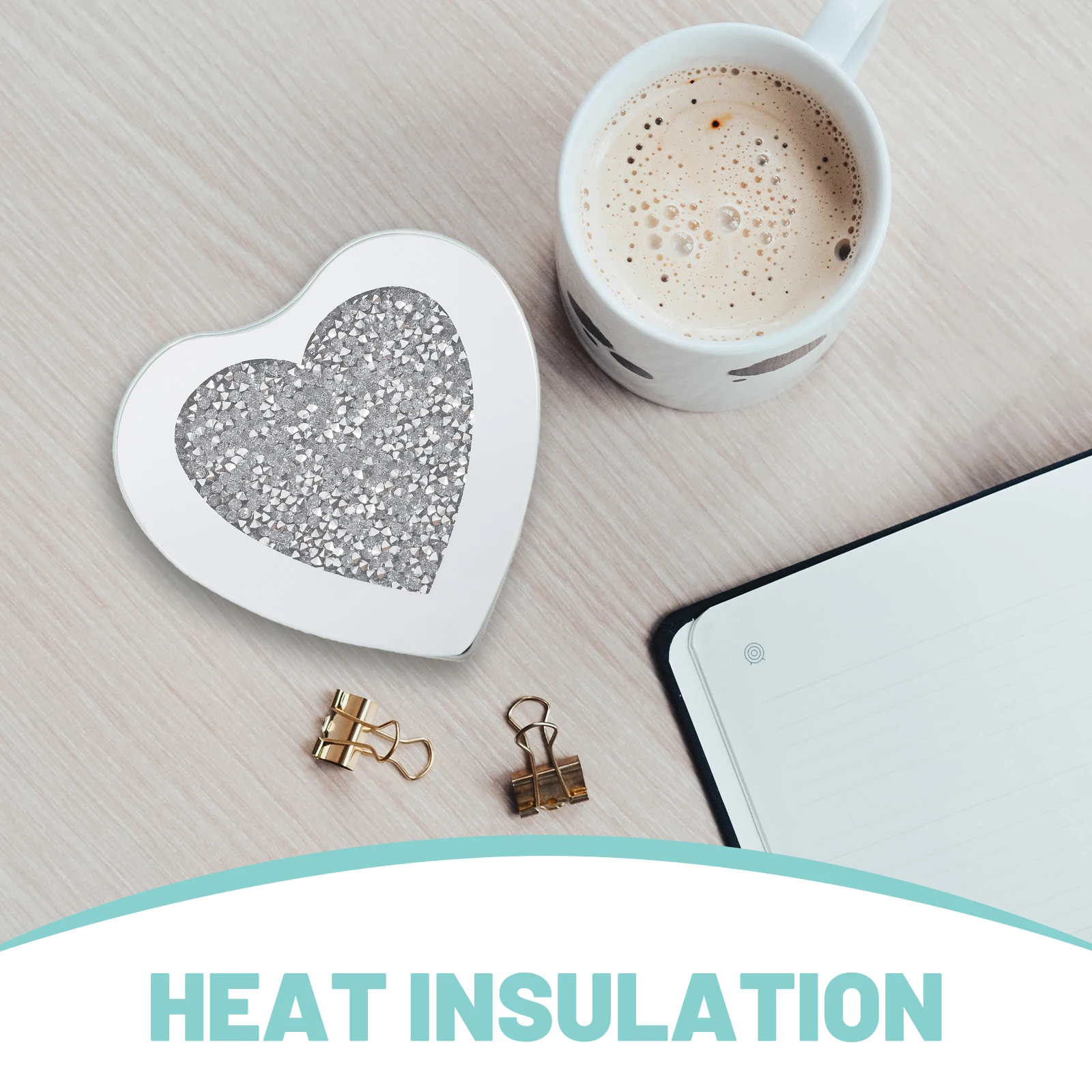 

6Pcs Stylish Heart Coasters Glass Tea Saucers Heatproof Mug Cushions for Dining Coffee Table Decor Glass Coaster