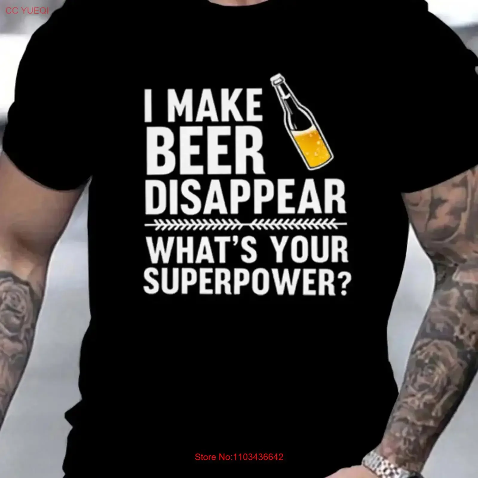 T-shirt décontracté pour hommes, avec inscription « I Make Beer Disappear What's Your Superpower », style vintage, graphique délavé, streetwear unisexe, respirant