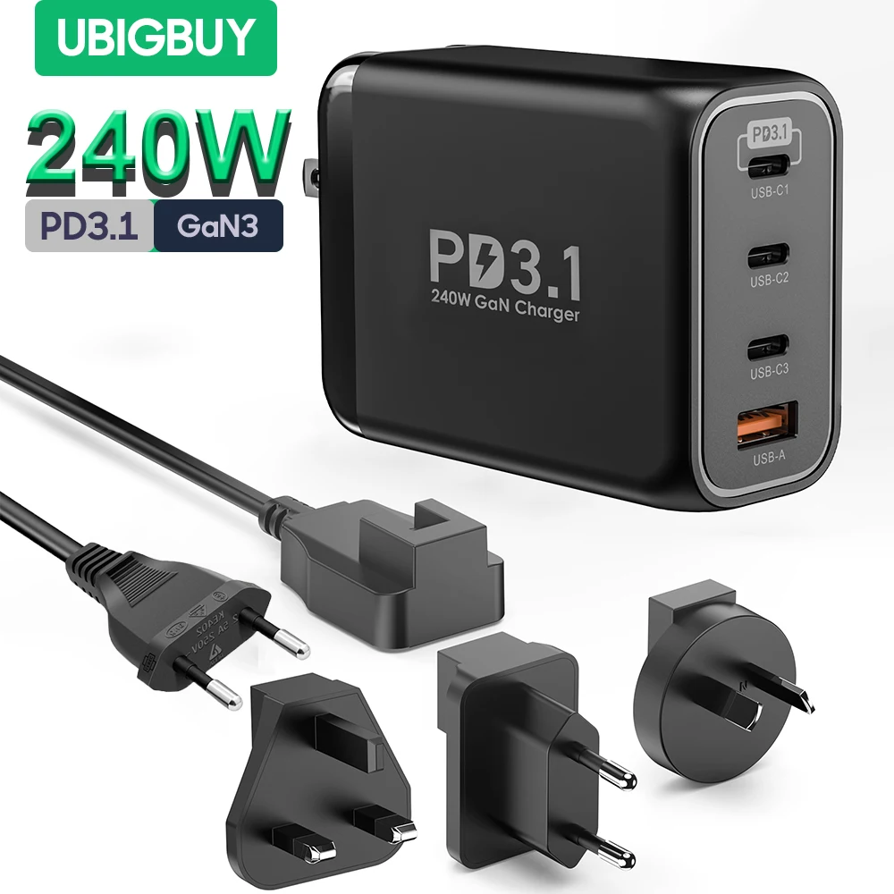 Ubigbuy 240W USB C Charger PPS Fast Compact 4-Port GaN PD3.1 Charger for MacBook Pro/Air iPhone iPad Pro Samsung Galaxy Pixel