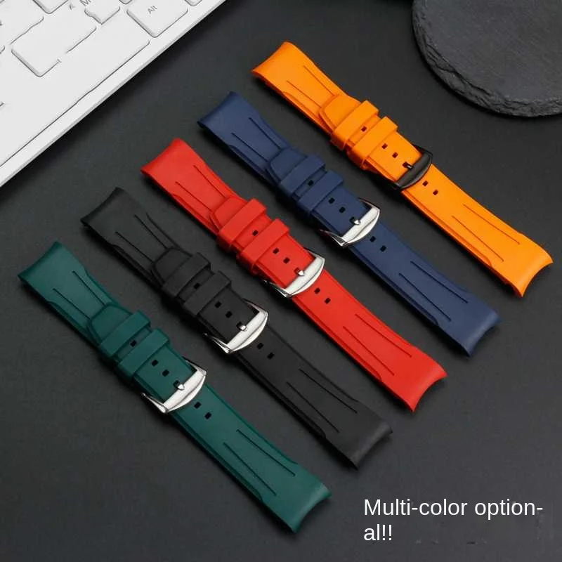 FKM tali jam tangan Fluorine karet untuk Tissot 1853 Starfish Diving Omega Seamaster 300 gelang jam Universal ujung melengkung 20 22m