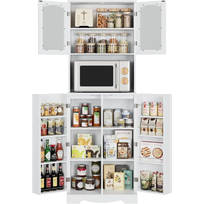 71'' Pantry Cabinet, Tall Storage Cabinet with Microwave Stand, Freestanding Kitchen Hutch with Doors and Adjustable Shelves