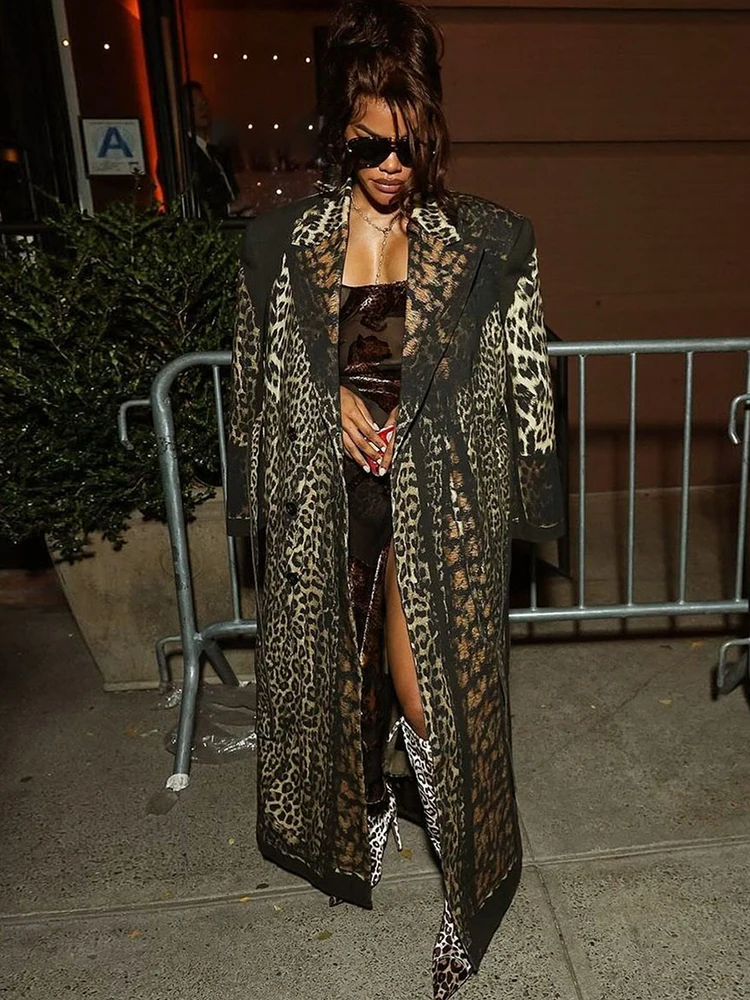 Kliou Leopard Print Trenchcoat Frau Herbst Trend Hohe Taille Bandage Strickjacke Revers Volle Hülse Street Fashion Stil Kleidung