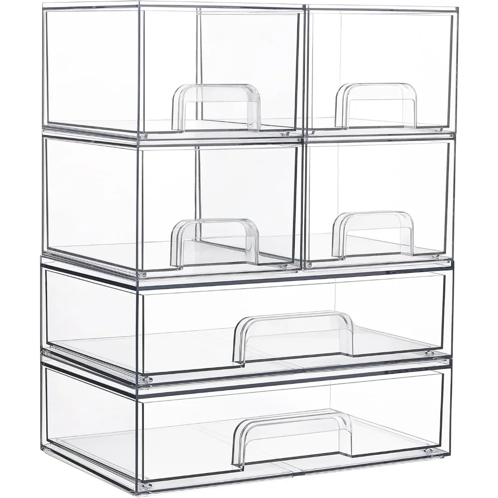 

6-Pack Clear Plastic Storage Drawers, Stackable Organizer Bins for Bathroom Pantry Laundry Room Cabinet