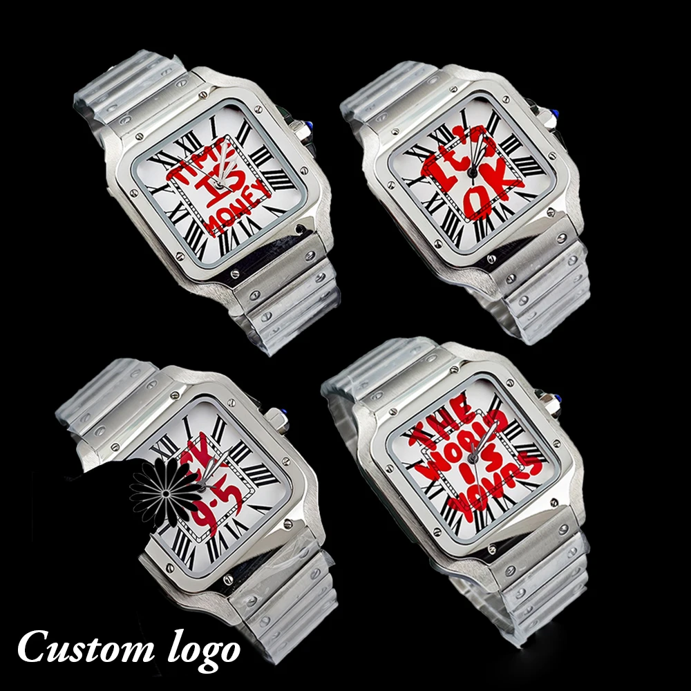 NH35 Square Watch Time is Money Watch Stainless Steel Watch Men's Automatic Watch Customized Logo Watch NH35 Movement Watch
