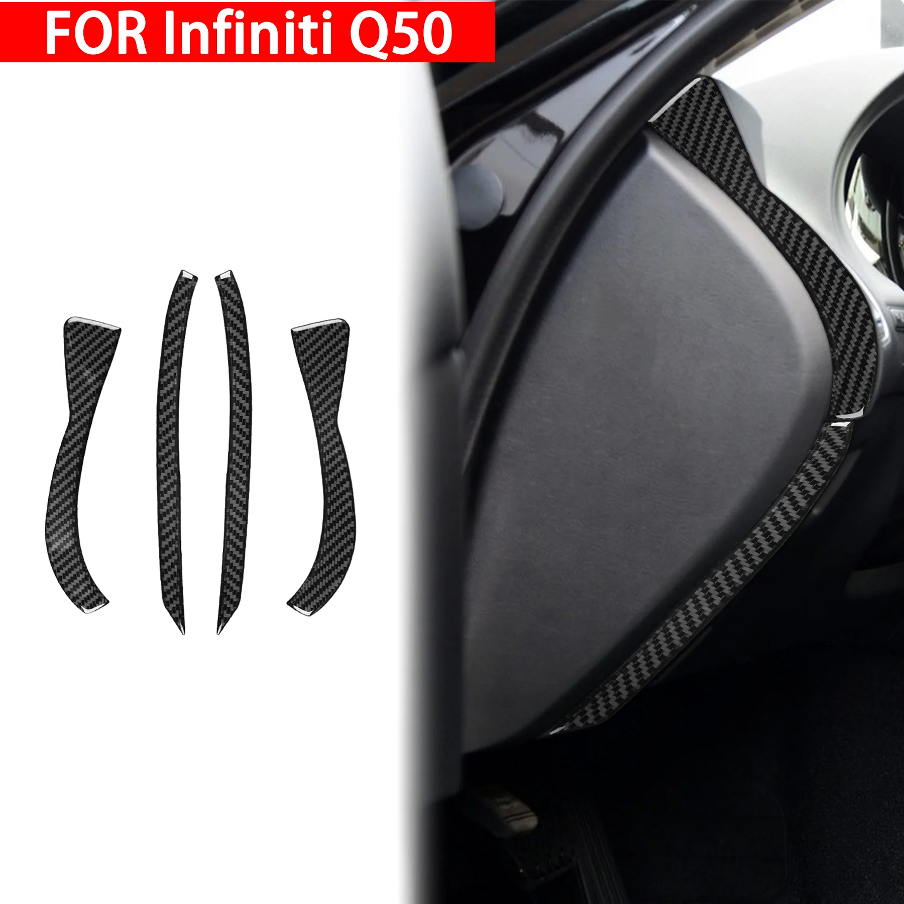 

FOR Infiniti Q50 2014 2015 2016 2017 2018 2019 2020 Real Soft Carbon Fiber Car Front Groove Decorative Strip Accessories Sticker