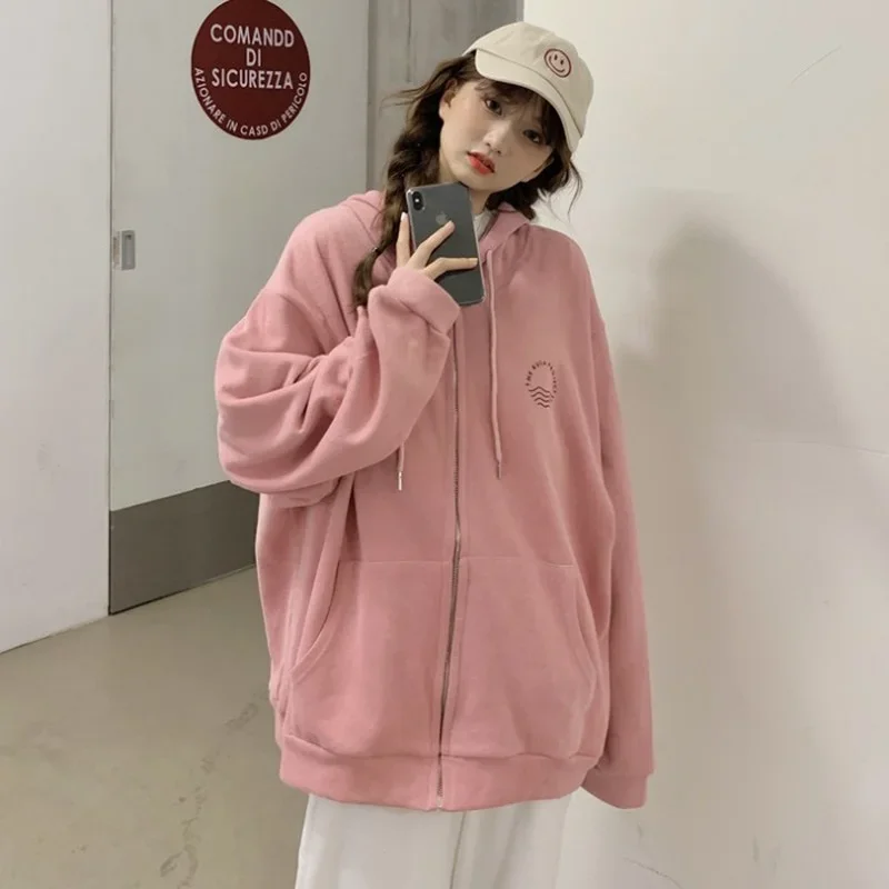 

Hooded Basic Jackets Women PopularCouples Front Pockets Simple Loose Long Sleeve Outerwear Female Casual All-match Chic Coats