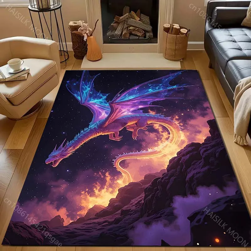 1PC Purple dragon flying over flames Carpet for Living Room Bedroom Sofa Home Decor Rus Non-slip Floor Mat Luxury Gift