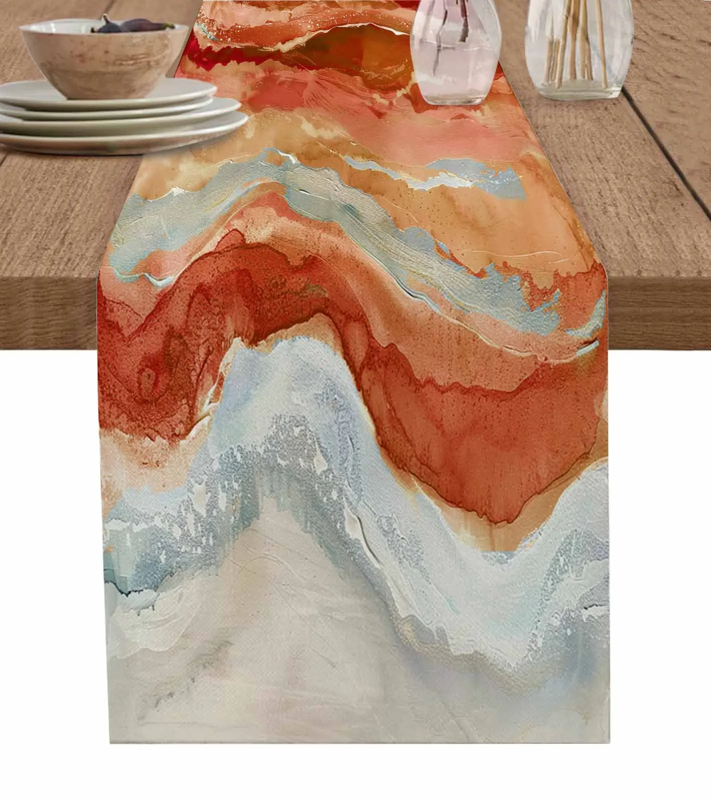 Ocean Waves Beach Gradient Abstract Orange Table Runner Home Wedding Table Mat Centerpieces Decoration Dining Long Tablecloth