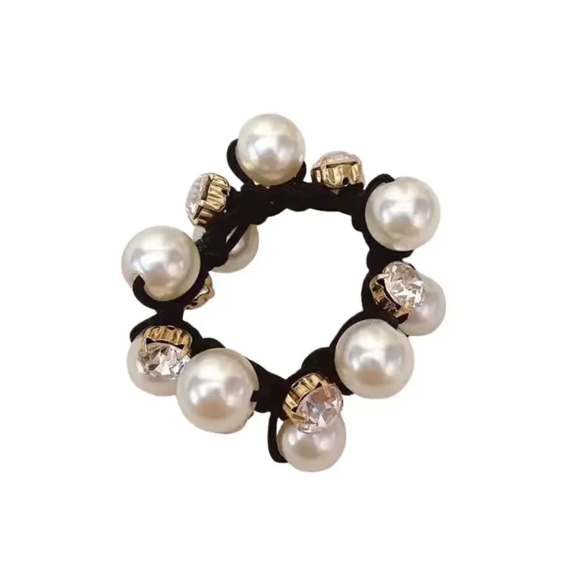 3 Stück Haargummis mit Perlenbesatz, Glitzer-Strass-Dekor, Haarseil im Retro-Stil, Scrunchies für Damen – Detail 6