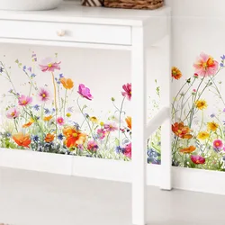 Pegatina de pared de hojas y flores pintadas para decoración de fondo de sala de estar, Mural extraíble, ventana de vidrio, dormitorio, calcomanías de decoración del hogar