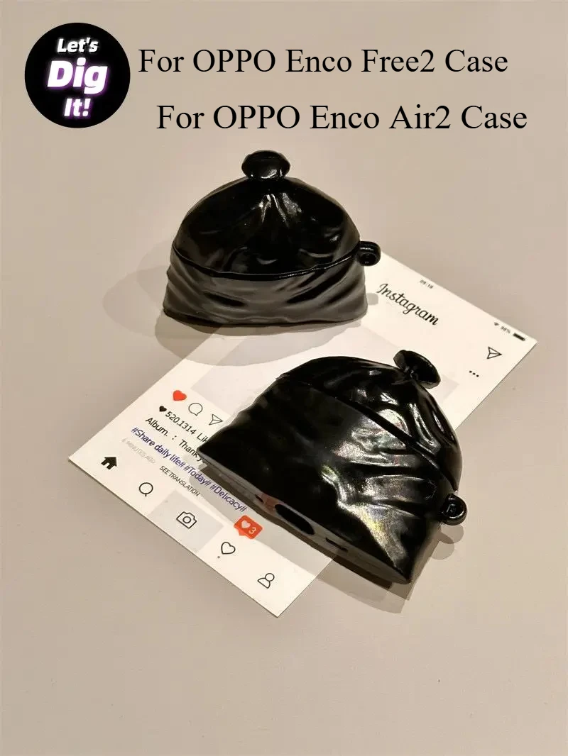 

Cute Funny Black Garbage Bag Wireless Earphone Cover for OPPO Enco Air2 Case Suitable for OPPO Enco Free 2 Case