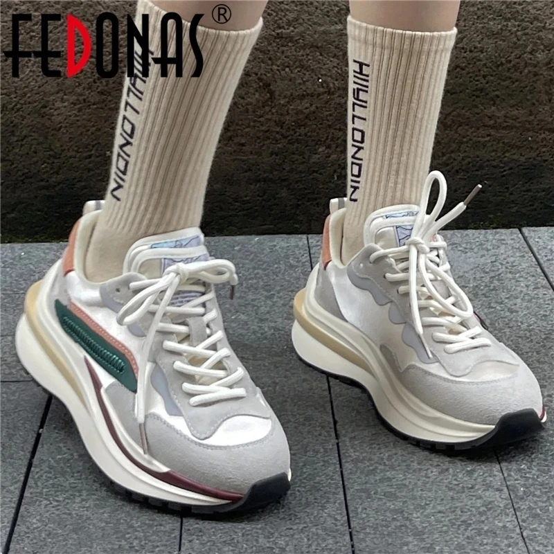 

FEDONAS Fashion Casual Women Sneakers Mixed Colors Cow Suede Leather Lace-Up Comfortable Platform Sports Shoes Woman Four Season