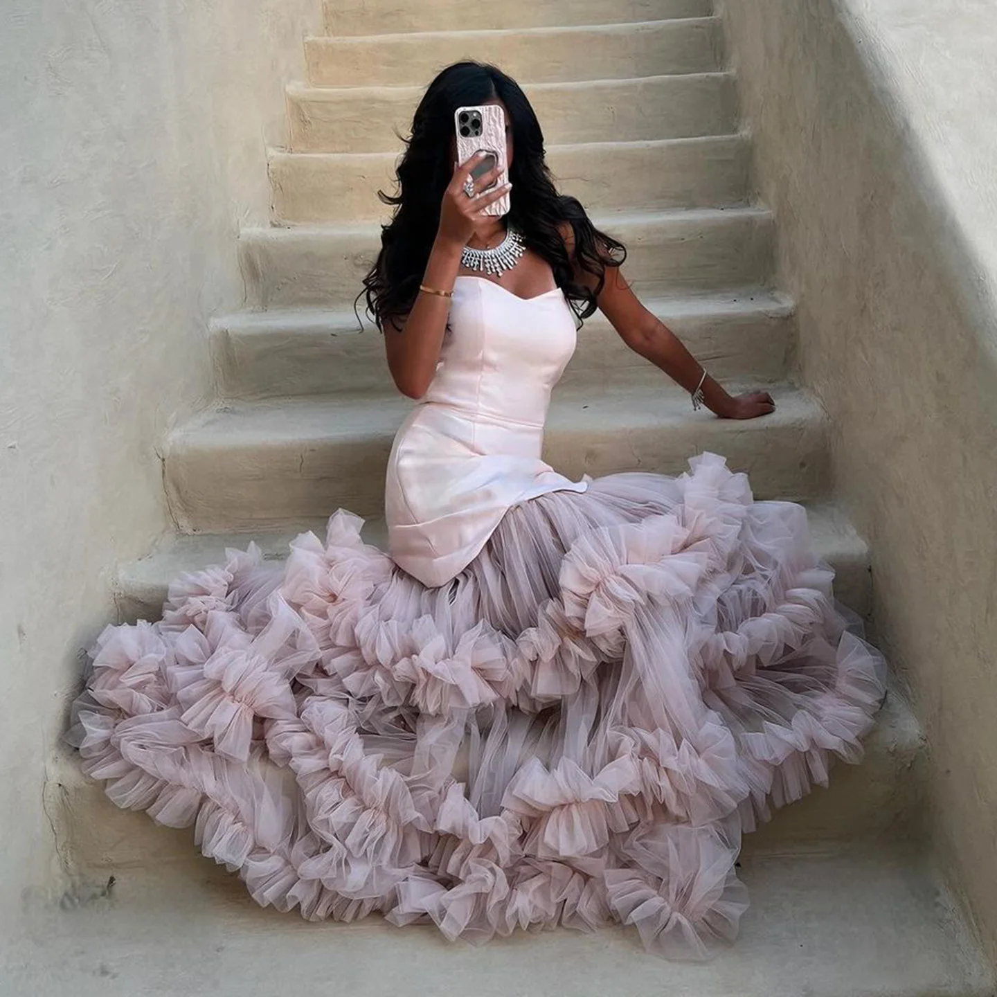 

Sharon Said Dubai Elegant Pink Sweetheart Evening Dress with A-Line Tiered Pleat for Women Wedding Ball Gown SF291 Customized