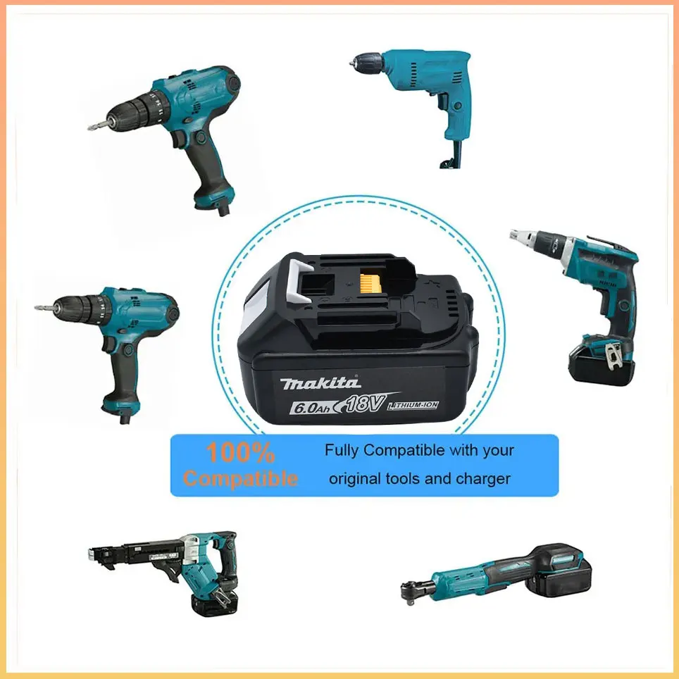 Makita-paquete de baterías recargables de iones de litio, accesorios de repuesto, Herramientas Eléctricas originales, 18V, 6000mAh, BL1860, BL1850, BL1830B, BL1815