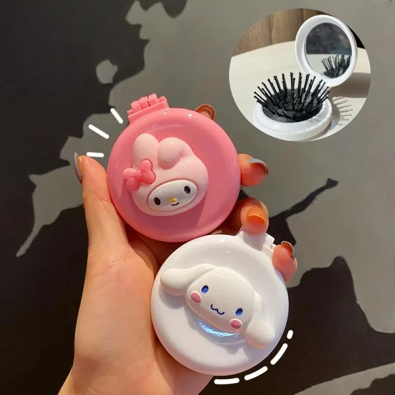 

Kawaii Makeup Mirror Y2K Anime Kuromi Melody Cinnamoroll HelloedKittys Cute Folding Airbag Comb Mini Carry-On Small Mirror