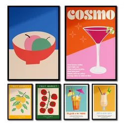 Sangria Drink Negroni Canvas Painting Club Bar Shop Home Decoration Cartoon Fruit Juice Mojito Aperol Spritz Posters and Prints